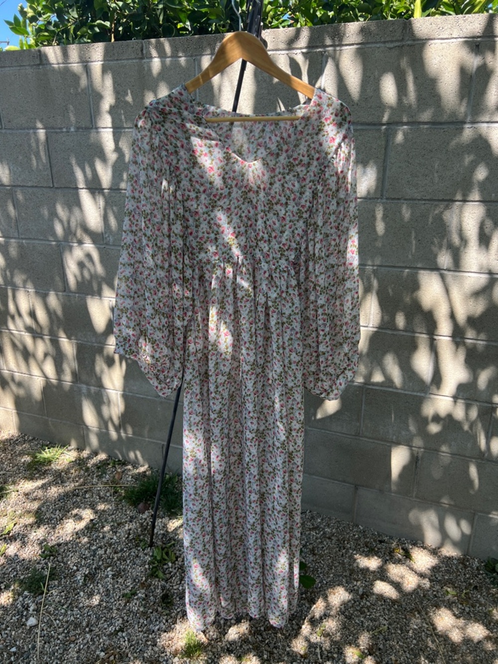 Girls' Cream Floral Maxi Dress with Pink Accents